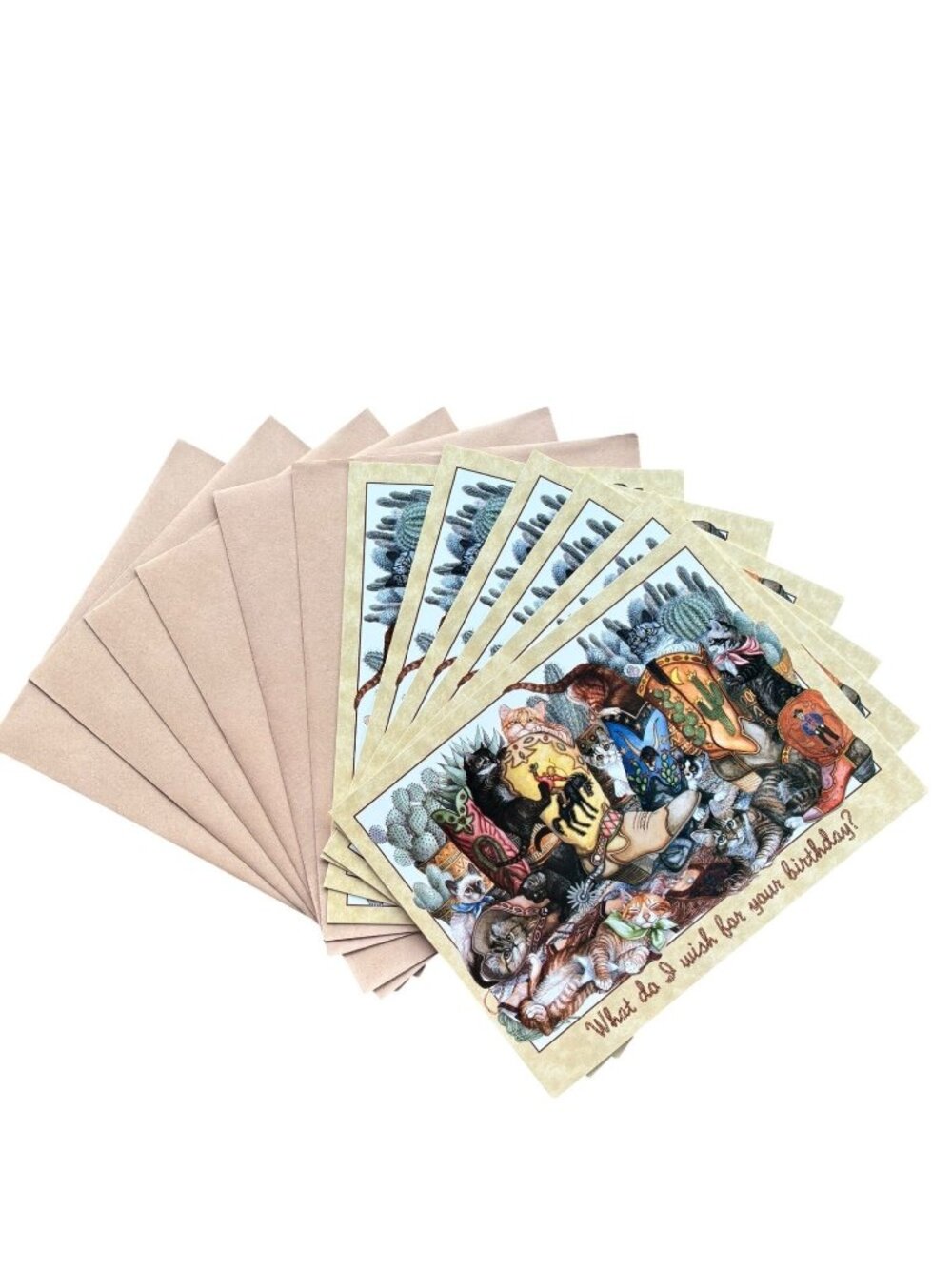 VINTAGE Leaninβ Tree 6-Pack Birthday Cards BOOTβ CAMP Cat Kitten Cactus Western